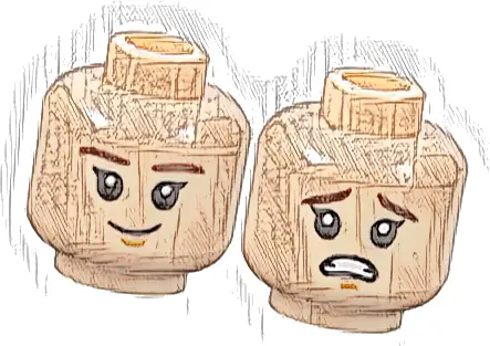 Minifigure, Head Dual Sided Child Dark Brown Eyebrows, Medium Nougat Chin Dimple, Grin / Scared Pattern