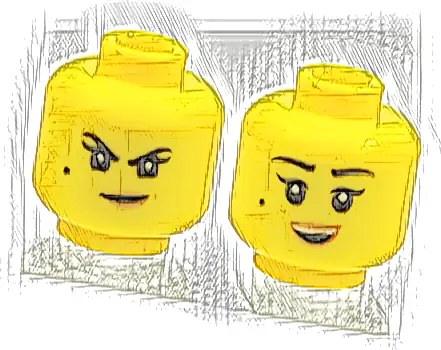 Minifigure, Head Dual Sided Female Black Eyebrows, Single Eyelashes, and Beauty Mark, Nougat Lips, Smirk with Dimple / Open Mouth Smile with Top Teeth Pattern