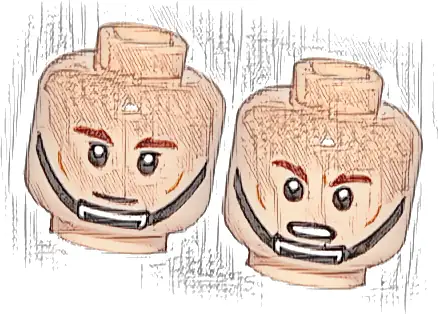 Minifigure, Head Dual Sided Reddish Brown Eyebrows, Cheek Lines, Black Chin Strap, Neutral Closed Mouth / Frown Open Mouth with Teeth Pattern