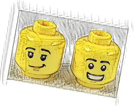 Minifigure, Head Dual Sided Black Eyebrows, Medium Nougat Chin Dimple, Lopsided Grin / Open Mouth Smile with Teeth Pattern