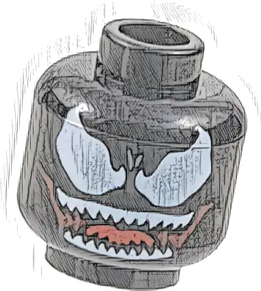 Minifigure, Head Alien Large White Eyes and Wide Dark Red Open Mouth Smile with Sharp Teeth Parted and Red Tongue Pattern