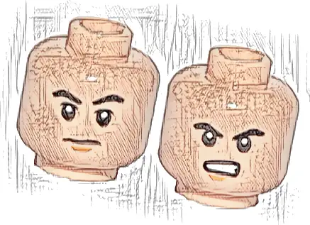 Minifigure, Head Dual Sided Black Eyebrows, Medium Nougat Chin Dimple, Neutral / Angry with Bared Teeth Pattern
