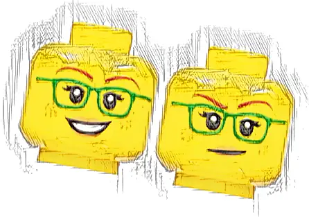 Minifigure, Head Dual Sided Female Green Glasses, Smile / Closed Mouth Pattern