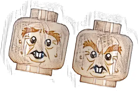 Minifigure, Head Dual Sided Crow's Feet, Bushy Eyebrows and Rodent Teeth Pattern (Peter Pettigrew)
