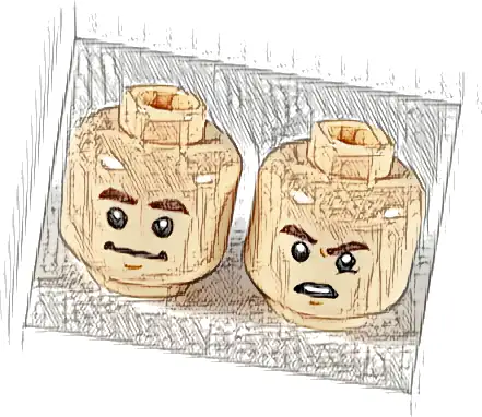 Minifigure, Head Dual Sided Dark Brown Eyebrows, Neutral / Confused with Lowered Left Eyebrow Pattern