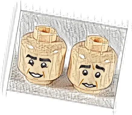 Minifigure, Head Dual Sided Thick Black Eyebrows, Low Mouth, Smile / Worried Pattern