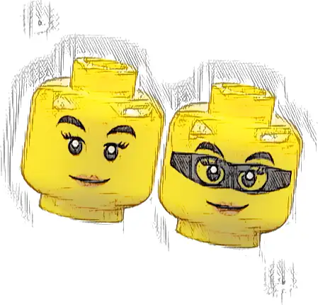 Minifigure, Head Dual Sided Female Black Eyebrows, Eyelashes, Medium Nougat Lips, Lopsided Grin / Black Mask Pattern