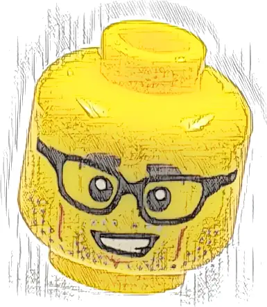 Minifigure, Head Gray Eyebrows and Stubble, Medium Nougat Cheek Lines and Chin Dimple, Black Glasses Pattern