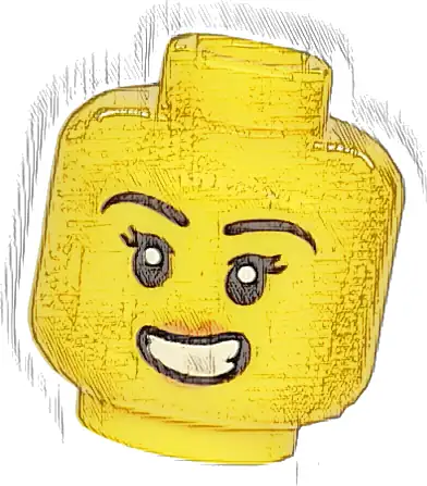Minifigure, Head Female Black Eyebrows, Double Eyelashes, Nougat Lips, Lopsided Open Mouth Smile with Teeth Pattern