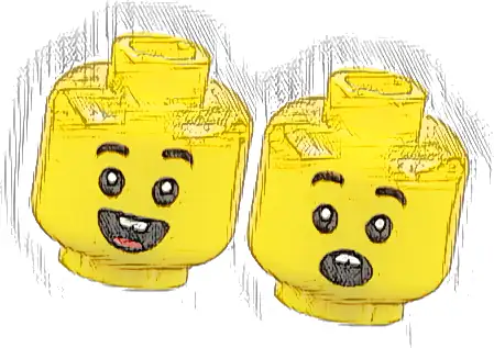 Minifigure, Head Dual Sided Child Black Eyebrows, Open Mouth Smile with Buck Teeth and Tongue / Surprised Pattern