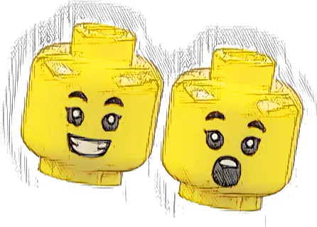 Minifigure, Head Dual Sided Child Black Eyebrows, Single Eyelashes, Open Mouth Smile with Teeth / Surprised Pattern