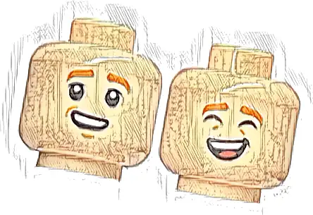 Minifigure, Head Dual Sided Child Dark Orange Eyebrows, Lopsided Smile with Teeth / Laughing with Closed Eyes Pattern