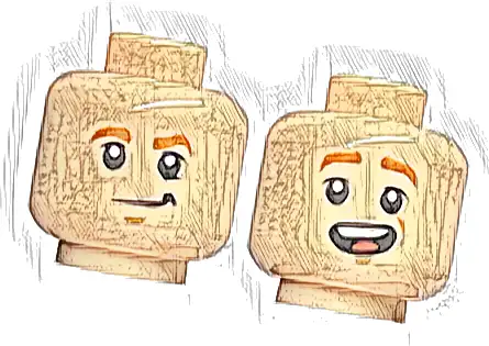 Minifigure, Head Dual Sided Child Dark Orange Eyebrows, Lopsided Grin / Open Mouth Smile with Top Teeth and Tongue Pattern