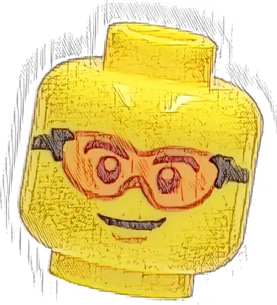 Minifigure, Head Safety Glasses with Orange Lenses and Black Frames, Chin Dimple, Lopsided Grin Pattern