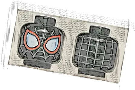 Minifigure, Head Alien with Spider-Man Dark Bluish Gray Webbing, Large White Eyes with Bright Light Blue Edges and Red Borders Pattern