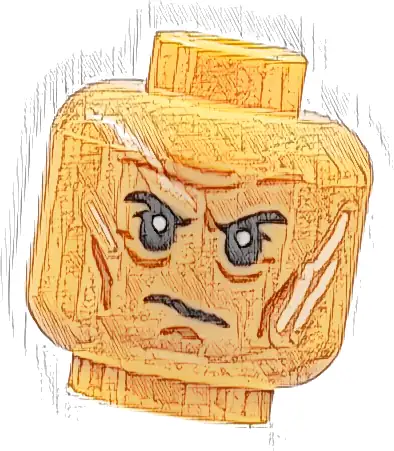 Minifigure, Head Dark Orange Brow Furrows, Cheek Lines, Chin Dimple, Black Eyebrows, White Scars Pattern