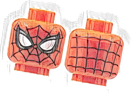 Minifigure, Head Alien with Spider-Man Black Webbing, Large White Eyes with Silver Edges and Black and Dark Silver Borders Pattern