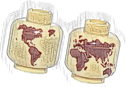 Minifigure, Head without Face with Reddish Brown Globe World Map with Japan and Hawaii Pattern