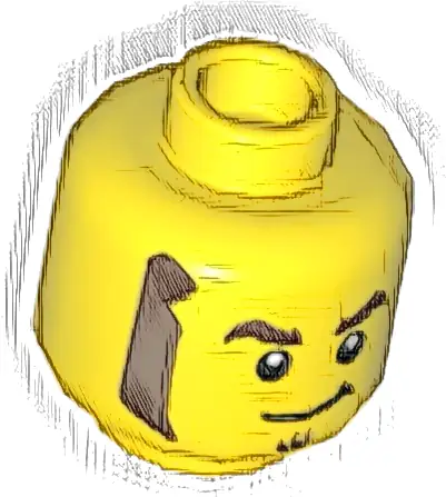 Minifigure, Head Dark Brown Thick Eyebrows, Mutton Chops and Soul Patch, Lopsided Grin Pattern