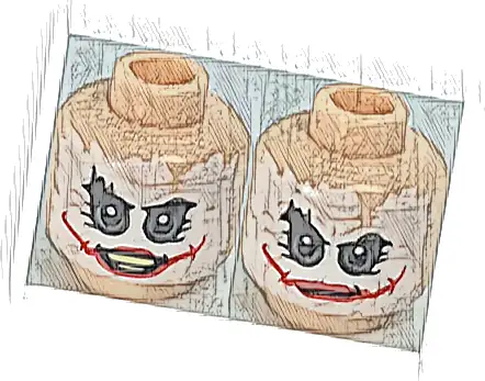 Minifigure, Head Dual Sided White Mask with Gray Eyes, Red Scars, Grin / Closed Mouth Pattern (The Joker)