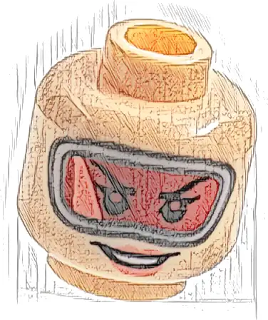 Minifigure, Head Female Red Large Goggles, Coral Lips, Open Smile Pattern