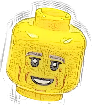 Minifigure, Head Light Bluish Gray Eyebrows, Black Eyelids, Medium Nougat Cheek Lines, Wrinkles, and Chin Dimple, Open Mouth Smile with Teeth Pattern