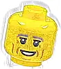 Część LEGO® 3626pb2950 Minifigurka, głowa z jasnoszarymi niebieskawymi brwiami, czarnymi powiekami, średnio nugatowymi liniami policzków, zmarszczkami i dołeczkiem na brodzie, otwarty uśmiech z zębami (wzór)