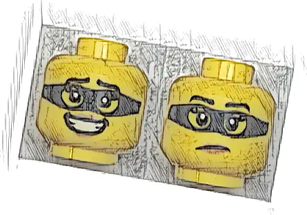 Minifigure, Head Dual Sided Female Black Eyebrows and Mask, Medium Nougat Lips, and Open Mouth Smile with Teeth / Frown Pattern