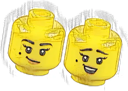 Minifigure, Head Dual Sided Female Black Eyebrows and Beauty Mark, Medium Nougat Lips, Lopsided Grin / Surprised Pattern