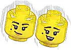 Część LEGO® 3626pb2963 Minifigurka, głowa dwustronna kobieta z czarnymi brwiami i pieprzykiem, średnio orzechowe usta, krzywy uśmiech / zaskoczona