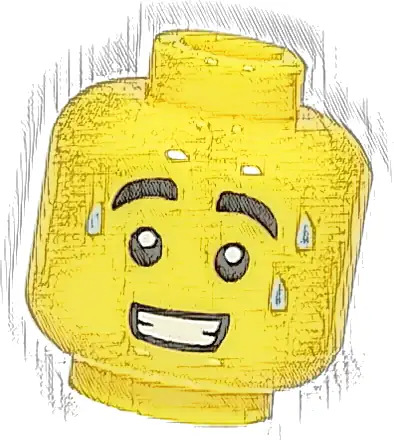 Minifigure, Head Black Thick Eyebrows, 3 Bright Light Blue Sweat Drops, Open Mouth with Teeth Pattern