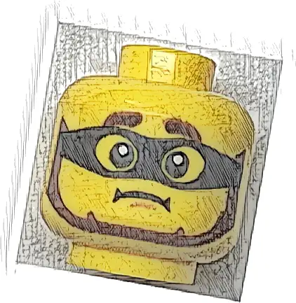 Minifigure, Head Reddish Brown Thick Eyebrows and Beard, Black Mask, Worried Frown Pattern