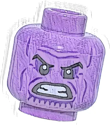 Minifigure, Head Alien Black Eyebrows, Dark Purple Eye Shadow, Wrinkles, and Chin Lines, Furrowed Brow, Bared Teeth Pattern