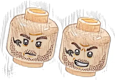 Minifigure, Head Dual Sided Beard Stubble, Reddish Brown Eyebrows, Black Snake Tattoo, Mouth Closed / Mouth Open Pattern