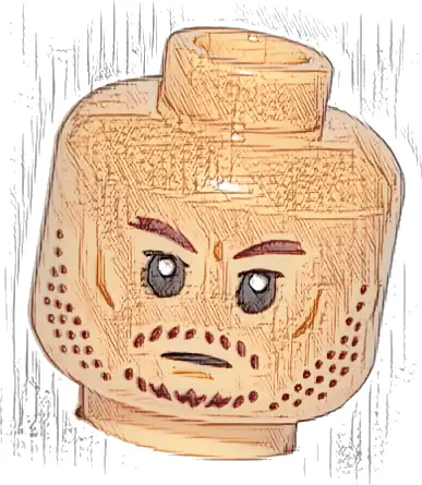 Minifigure, Head Dark Brown Eyebrows, Stubble, Nougat Cheek Lines and Chin Dimple Pattern