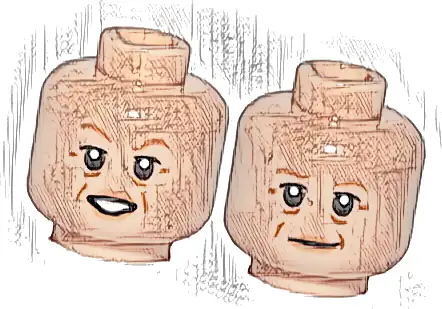 Minifigure, Head Dual Sided Female, Nougat Eyebrows, Cheek Lines, Lips, Open Mouth Smile / Smile Pattern