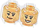 Część LEGO® 3626pb3170 Minifigurka, głowa dwustronna kobieta czarne brwi, rzęsy, ciemnopomarańczowe usta, krzywy uśmiech z dołeczkiem / otwarte usta uśmiech z zębami, wzór