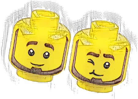 Minifigure, Head Dual Sided Dark Brown Eyebrows and Beard, Neutral / Wink Right Pattern