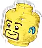 Część LEGO® 3626pb3201 Minifigurka, głowa z czarnymi brwiami i cienką kozią bródką, jasnobeżową brodą z wgłębieniem, ciemnoturkusowym aparatem słuchowym na lewym uchu, uśmiech (wzór)