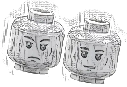 Minifigure, Head Dual Sided Statue Dark Bluish Gray Cheek Lines and Chin Dimple, Raised Eyebrows / Flat Eyebrows Pattern