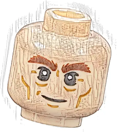 Minifigure, Head Reddish Brown Bushy Eyebrows, Medium Nougat Cheek Lines, Wrinkles, and Chin Dimple, Grin Pattern