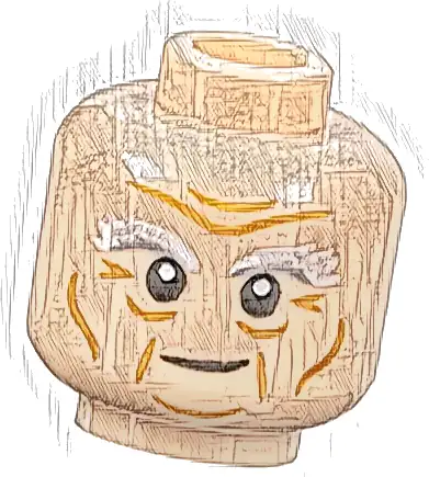 Minifigure, Head White and Light Bluish Gray Bushy Eyebrows, Medium Nougat Brow Furrows, Wrinkles, and Cheek Lines Pattern