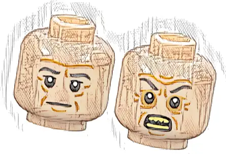 Minifigure, Head Dual Sided Dark Bluish Gray Eyebrows, Medium Nougat Wrinkles, Neutral / Angry with Bright Light Yellow Teeth Pattern