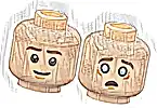 Część LEGO® 3626pb3260 Minifigurka, Głowa Dwustronna Ciemnobrązowe Brwi, Dziurka w Brodzie w Średnim Karmelowym, Uśmiech / Przestraszona z Jasnoniebieskimi Oczami, Wzór
