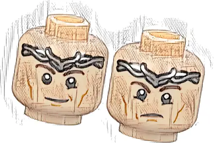 Minifigure, Head Dual Sided Dark Brown Eyebrows, Silver Tiara, Medium Nougat Cheek Lines and Chin Dimple, Smirk / Frown Pattern