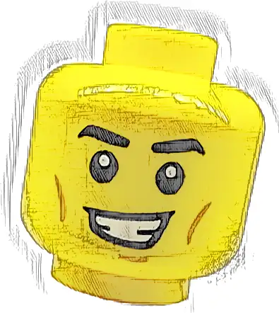 Minifigure, Head Black Eyebrows, Medium Nougat Chin Dimple and Cheek Lines, Lopsided Open Mouth Smile with Teeth Pattern