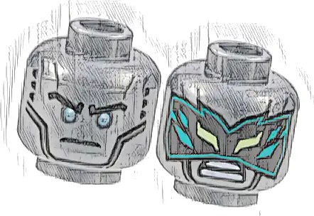 Minifigure, Head Dual Sided Black Eyebrows, Metallic Light Blue Eyes / Black Mask with Dark Turquoise Crystals Pattern