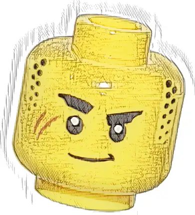 Minifigure, Head Thick Black Eyebrows, Stubble Sideburns, Medium Nougat Scar, and Closed Mouth Lopsided Grin Pattern