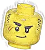 Część LEGO® 3626pb3372 Minifigurka, głowa grube czarne brwi, bokobrody z zarostem, średni brązowa blizna i zamknięte usta z krzywym uśmiechem (wzór)