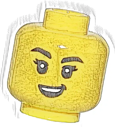 Minifigure, Head Female, Black Eyebrows One Raised, White Pupils, and Open Mouth Crooked Smile Pattern